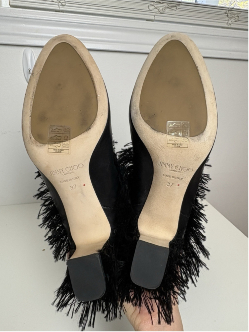 Jimmy Choo Magalie 65 Fringe Knee High Boots Black Leather Size 37 - Picture 14 of 16
